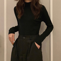 Semi-high collar derrong base shirt Women in autumn and winter plus Velvet chic Hong Kong flavor shirt womens long sleeves