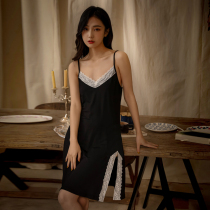 Sexy suspension sleeping skirt short Summer Pure Desire 2022 new bamboo fiber lace tempts home suit Model pajamas