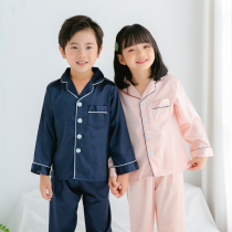 Spring and summer childrens pajamas short-sleeved long-sleeved imitation silk air-conditioned clothing boys and girls medium and big childrens home clothes suit thin section