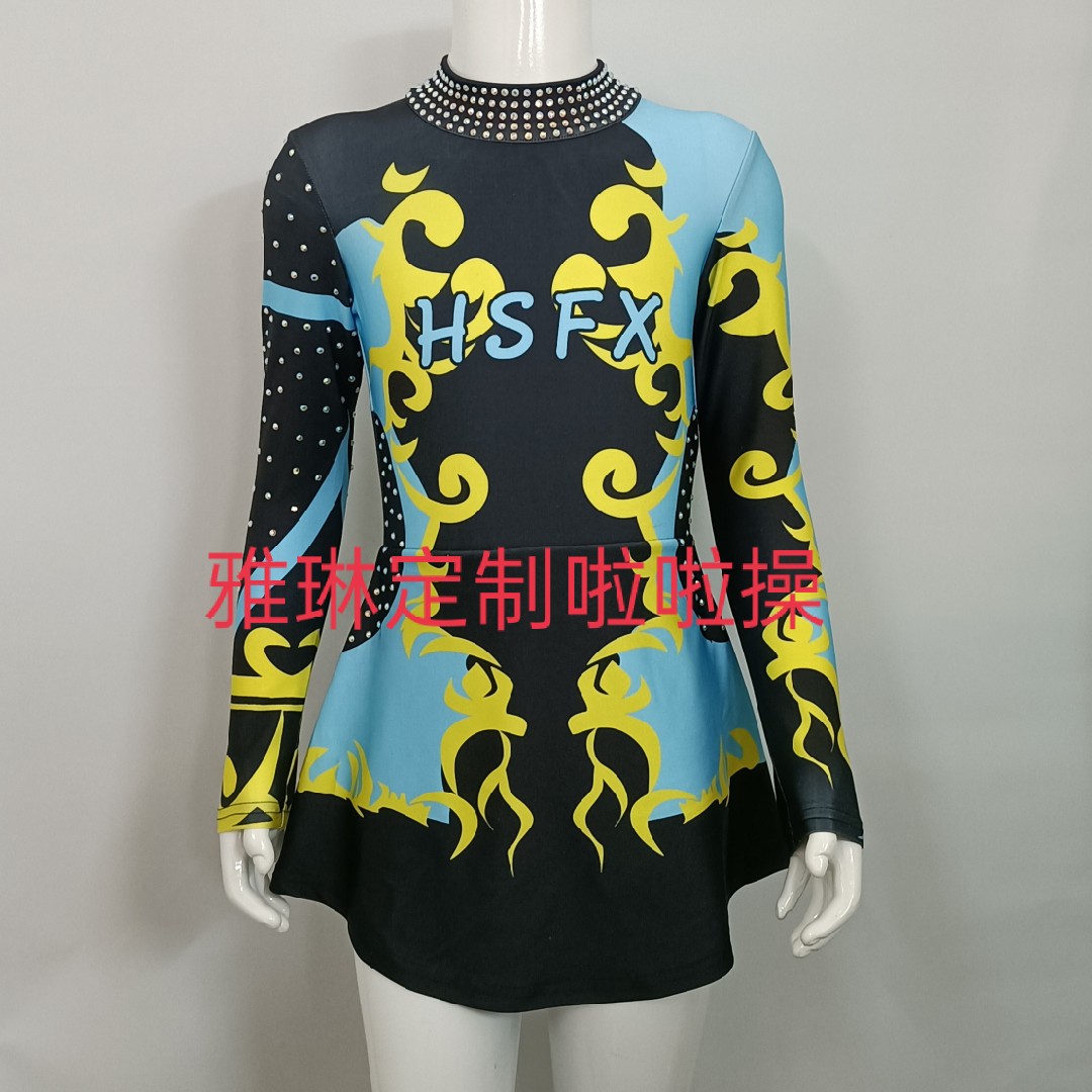 Yalin custom cheerleading costume black print children's happy gymnastics aerobics costume competitive rhythmic gymnastics