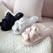 ins slippers ladies flat spring and autumn cool home indoor non-slip Korean bow satin home shoes bridesmaid