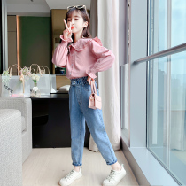 Girl Autumn Clothing Suit Linen Jeans Two Sets 8 Children 9 Spring Autumn Season 10 Nets Red 11 Trendy 12-15 Years Old 7 7