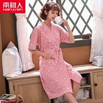 Sleeping Robe Woman Summer Short Sleeve Pure Cotton Slim sexy bathrobe pyjamas with long section full cotton summertime sunbathing suit