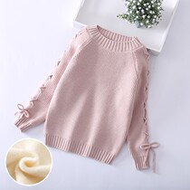 Girls autumn dress round neck sweater 2021 New plus velvet large children fashionable foreign style pullover knitted base shirt