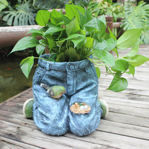 Manufacturer Direct Sales Creative Denim Jeans Styling Resin Flower Pots American Countryside Retro Vases Clubhouse Garden Hem
