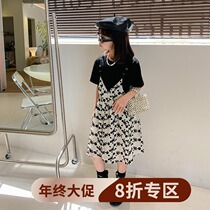 Broken Flower Harnesses Polo Dot Snowspun Dress Girls 2021 Summer New Style Mid-Length Skirts Two Suits