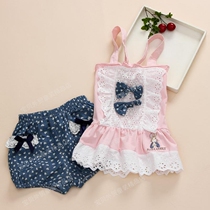 2022 summer-style children girl all-cotton vest harness short sleeve T-shirt shorts female baby two suit childrens clothing