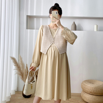 Pregnant women autumn vest long sleeve dress two-piece 2021 New Fashion plus size loose pregnancy skirt set