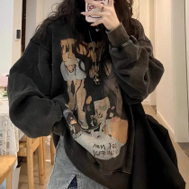 Autumn Winter National Tide New Big Code Womens Dress Thickened Base American Printed High Street Washed to make old sets of head round collars