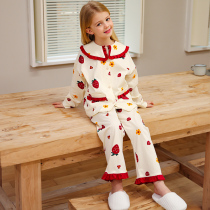 Girls Cotton Pajamas Spring and Autumn Childrens Long Sleeve Home Clothes Set Thin Medium Big Girl Girl 13-year-old Princess