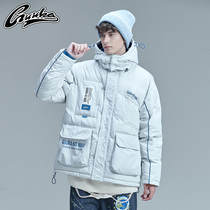 GUUKA white winter cotton-padded mens Tide brand Youth hip-hop sports thickened tooling cotton coat mens loose