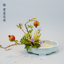 Ceramic plum flower plate narcissus plate hydroponic flower pot flower pot domestic Zen Chinese Japanese-style flower arrangement utensil flower road flower plate