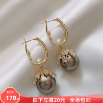 Freshwater pearl earrings 925 sterling silver 2021 new Korean high-end circle drop earrings womens fashion autumn and winter all-match