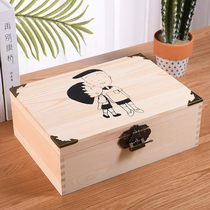 Wooden box retro with lock storage box solid wood quality certificate box wooden box home password storage box small box