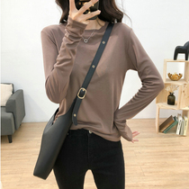  Comfortable all-match elastic thin round neck long-sleeved T-shirt womens basic simple loose large size inner top bottoming shirt