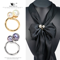 Korean high-end pearl silk towel buckle copper ring elegant stewardess square scarf shawl buckle dual-purpose simple versatile accessories