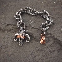 Masterpiece Original Dark Wind Big Horned Skeleton Hand Carved Silver and Red Copper Tongue Retro Jewelry Necklace Pendant