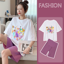 Pregnant Women summer suit out fashion loose casual jacket summer tide mom foreign style Net red small fragrant wind two-piece set