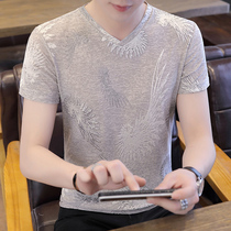 Rich bird Ice Silk short sleeve T-shirt men summer Tide brand v collar half sleeve fashion leisure high end fashion handsome base shirt