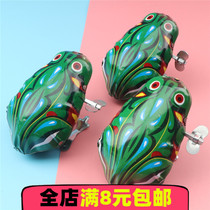 Iron Sheet Frog Jump Frog Child Baby Baby Upper Chain Small Animal 80 Rear Nostalgic Clockwork Spring Toy Ground to Push Source