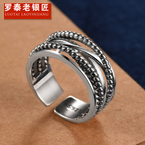Luo Tai old silversmith girlfriends 925 silver ring female sisters lettering fashion personality Korean tide Europe and America adjustable wide