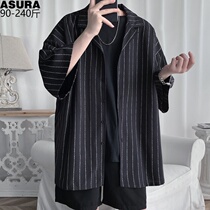 Hong Kong Chaotage Ice Striped Shirt Shirt Lining Mans Gats to Increase Code Fat Loose Summer Clothing Thin port Wind Day Department