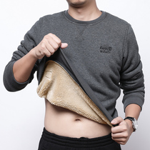 Lamb wool sweater men plus velvet padded round neck T-shirt thermal underwear coat elderly dad winter