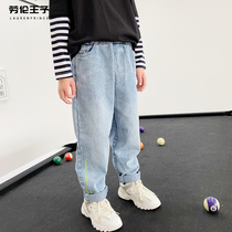 Boys jeans autumn 12 casual trousers old man Zhongda childrens spring and autumn straight loose pants 15 years old