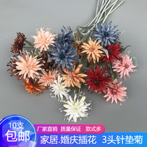  3 head flocking needle mat chrysanthemum crab claw chrysanthemum high-end simulation flower wedding home soft decoration wedding hall decoration living room flower arrangement