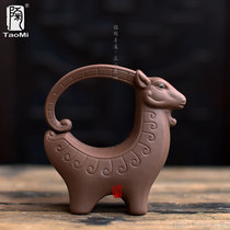 Pottery fan pottery clay tea pet pendulum sheep tea play ceramic crafts tea set supporting role cute sheep living room decoration can be raised