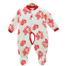 Baby jumpsuit autumn and winter 0 male baby bag foot climbing suit 3 infant 6 month old 1 year thick red cotton ha