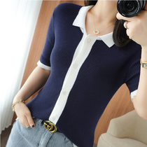 polo - collar Short Sweater Coat Woman 2022 New Cotton Short Sleeve T - shirt Summer thin coloured knitted coat