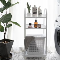 Storage rack Bathroom Bathroom shelf Floor-to-ceiling multi-layer bedside trolley Dirty clothes basket storage storage shelf