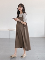 Pregnancy maternity dress 2022 Summer new big code Loose Fashion slim braces Two sets splicing one-piece dress Pregnancy Dress