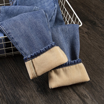 Harley jeans female loose high waist Harlen straight tube thin thicker warm little man nine-point radish daddy pants