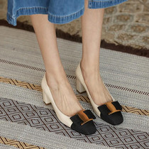 Givenivans natural superior sense ~ coarse heel high heel female metal square buckle shallow commuter temperament square head heel