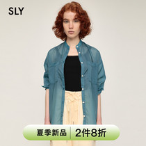 SLY2022 summer new casual pocket slim fit micro-through button long sleeve shirt woman 030FSL30-4830