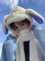Japan Cute Little Bear Ears Hat Children Winter Warm Scarves Gloves Integrated Plush three sets of protective ear neck