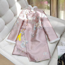 Improved version of cheongsam Tang suit cotton thickened warm winter Model New Age-reduced pink young real rabbit wool collar cotton suit