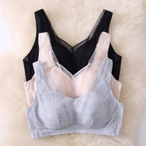 Japanese lace bra womens summer without steel rim wide shoulder strap gathered thin underwear Full cup big chest show small bra
