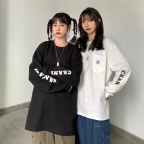 Sanjati Crane autumn winter Japanese series basic string pocket long sleeve T-shirt national tide men and women couples loose