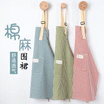 2021 The new apron female house uses the summer thin kitchen work clothes to breathe the red-Japanese cotton pork to cook the waist