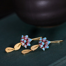 S925 Ancient Pharaoliy Gold Earrings Burn Blue Scene Thai Blue Pinch Classical Palace Ducal Wind Temperament Woman With Long Ear Pendant Earrings