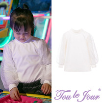 Toullejour girl dress meritocratic flocking mesh yarn lantern sleeves elastic cotton mill fur half high collar workmanlike undershirt