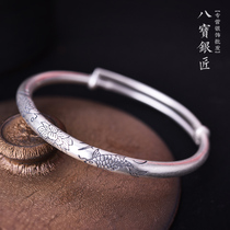 Babao Silversmith S990 foot Silver Lotus Pisces bracelet original Japanese and Korean simple retro National style sterling silver female bracelet