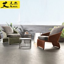 Outdoor Nordic leisure single rattan sofa chair coffee table combination terrace courtyard villa balcony living room hotel for sale