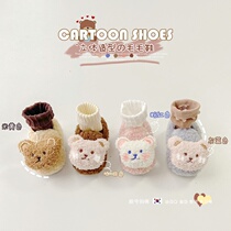 South Korean baby cute cartoon plush shoes Winter 0-2 year old baby non-slip warm and soft bottom to learn walking shoes