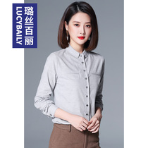 Pure cotton shirt womens long-sleeved 2021 spring and autumn new top fashion temperament shirt casual business gray business suit