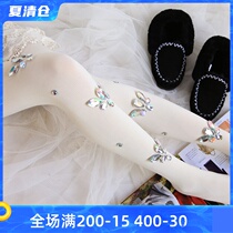 Light luxury handmade colorful diamond pantyhose Heavy industry thin vertical strip milk white net red socks thickened terry pressure leg socks