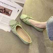 Flat bottom single shoe woman 2021 spring autumn new butterfly knot square head one foot pedal ladyshoe soft bottom comfortable pregnant woman grandma shoes